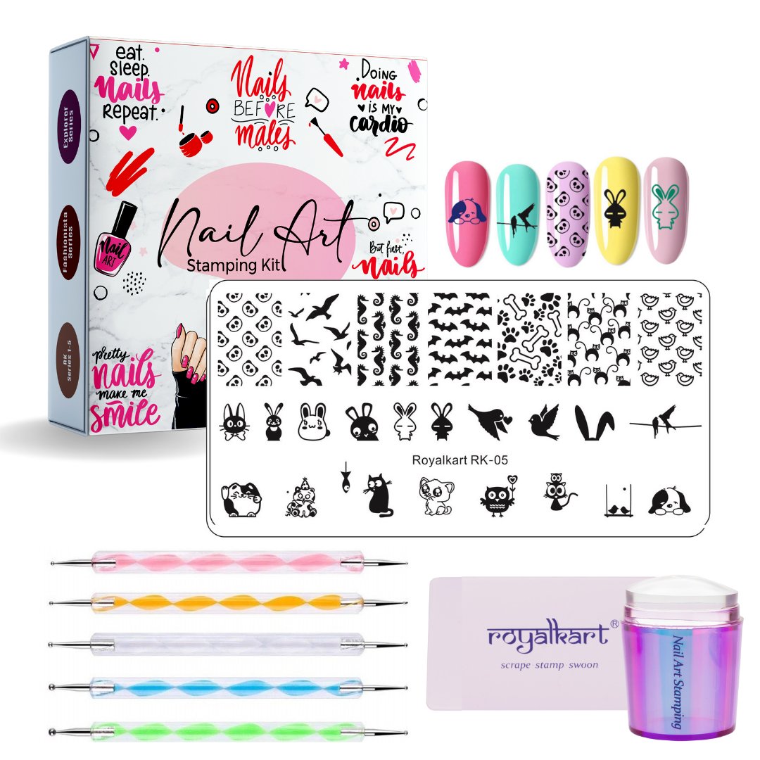 Beauty Salon Designs Nail Art Stamping Kit 100 Manicure Plate Set With  Polish Stamper And Scraper : Amazon.in: Beauty