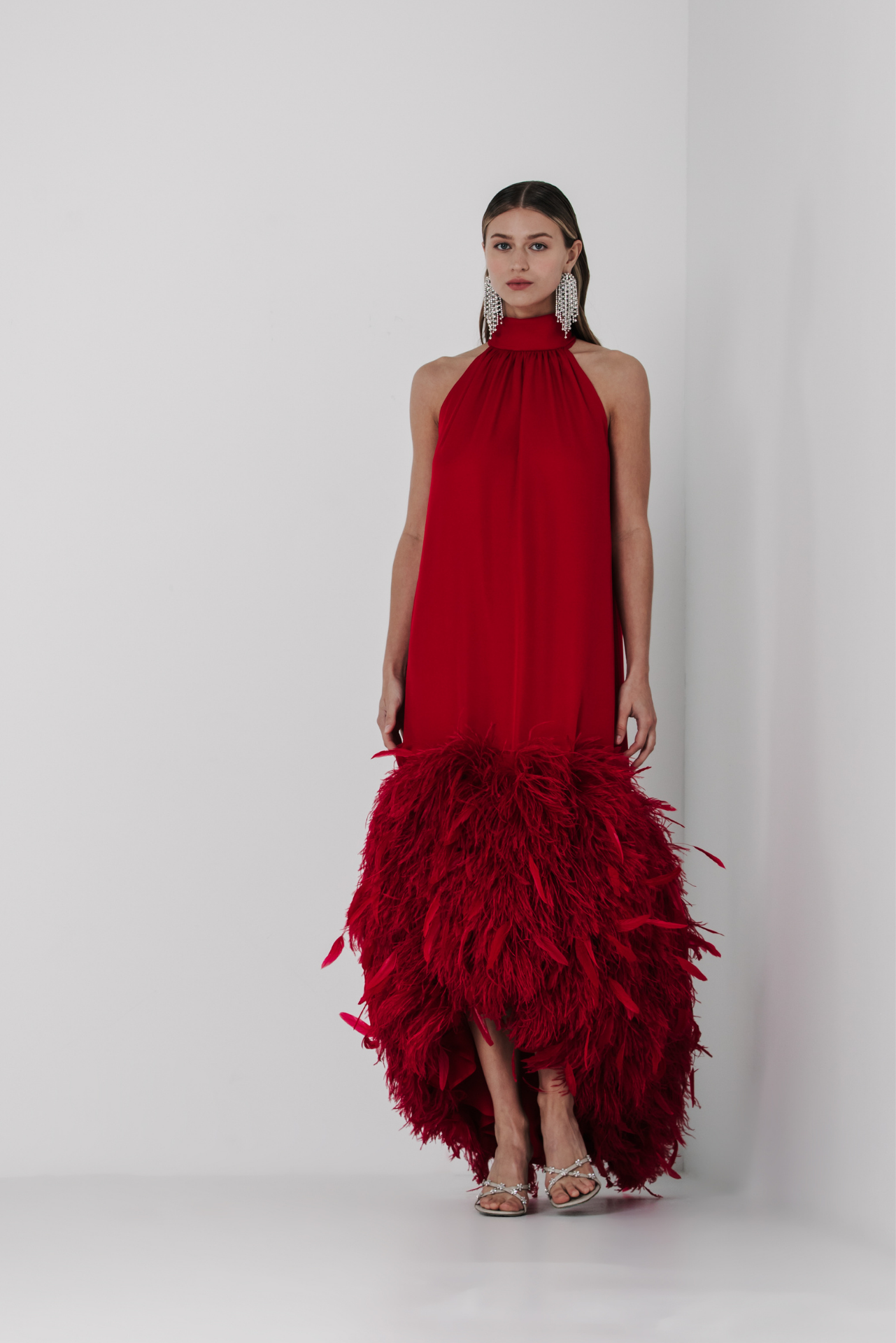 Georgette gown with Ostrich Feather