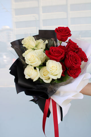 Red and White Rose Romeo Juliet Bouquet