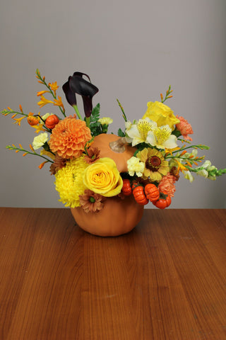 Fall Color Pumpkin Vase Arrangement