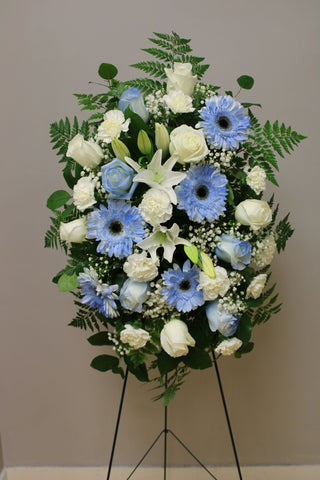 White and Blue Tinted Funeral Spray