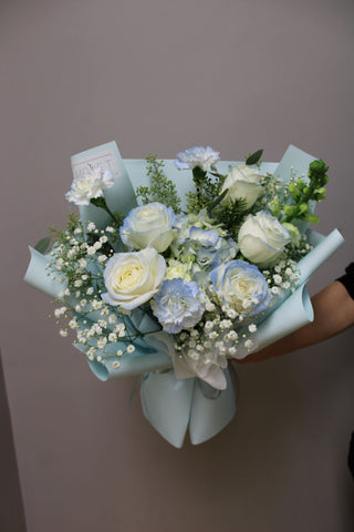 White and Blue Rose Bouquet