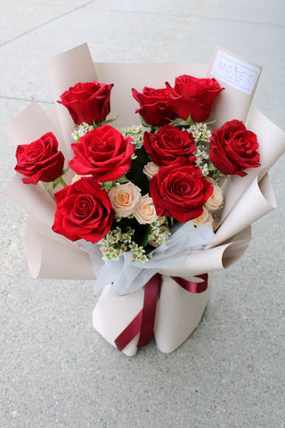 Classic Red Rose Bouquet with Peach Spray Rose Vancouver Florist