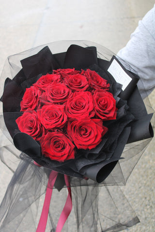 Classic Red Rose Bouquet with Mesh Wrapping Vancouver