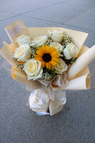 Mondial White Rose Bouquet with Sunflower Vancouver Flower Delivery