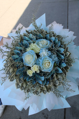 Bespoke Money and Tinted Blue Rose Bouquet Vancouver