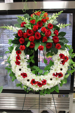 Elegant Red & White Funeral Wreath Vancouver Chinese Service