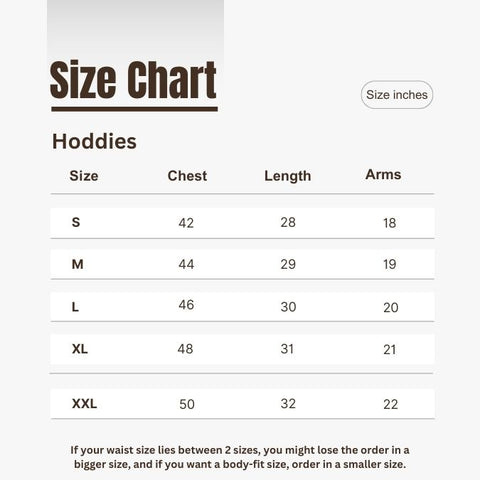 Hoodies Size chart