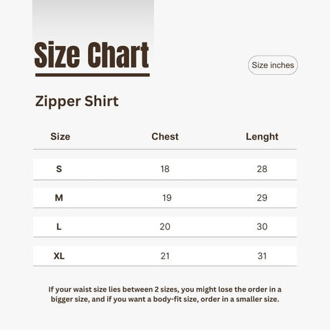 Size Chart Zipper Shirt