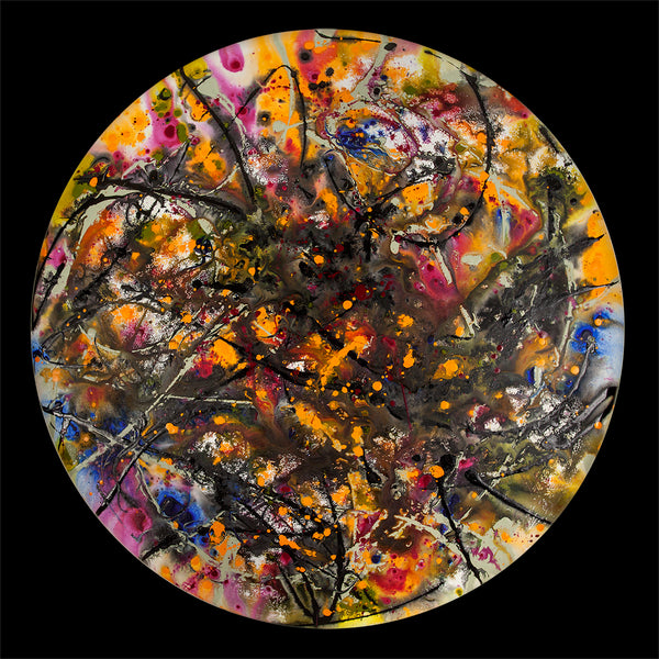 Caption: ©2021 Alicia R Peterson, Midnight Spring. Acrylic on 36-inch diameter convex canvas. Photographer: Peter Scheer.