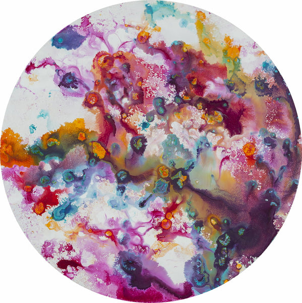 ©2022 Alicia R Peterson, *Resolution*. Acrylic on 12-inch diameter canvas. Photographer: Peter Scheer.