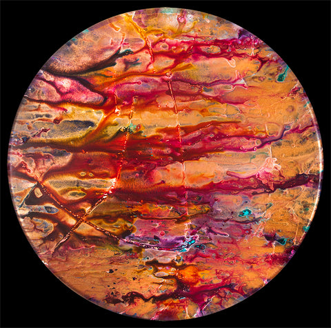 ©Alicia R Peterson, Golden Fall. Acrylic on 36-inch diameter convex canvas. 