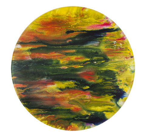 ©2018 Alicia R Peterson, Stormy Sunrise. Acrylic on 36-inch diameter convex canvas. Photographer: Peter Scheer.