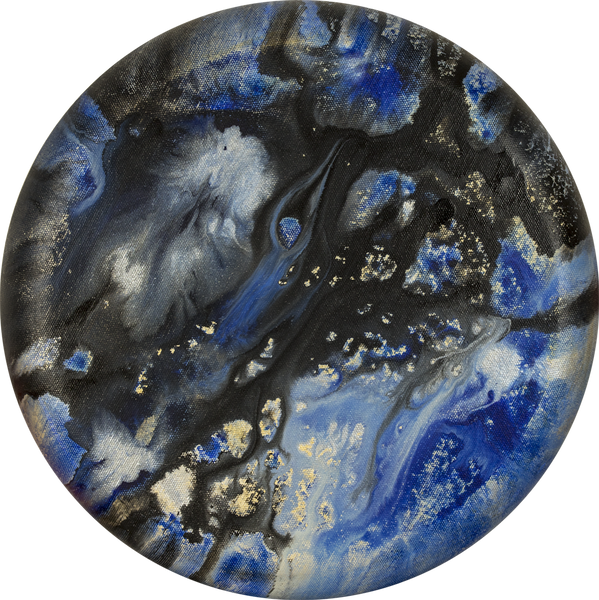 ©2020 Alicia R. Peterson, *Swimming in the Shadows*. Acrylic on 16-inch diameter convex canvas. Photographer: Peter Scheer.