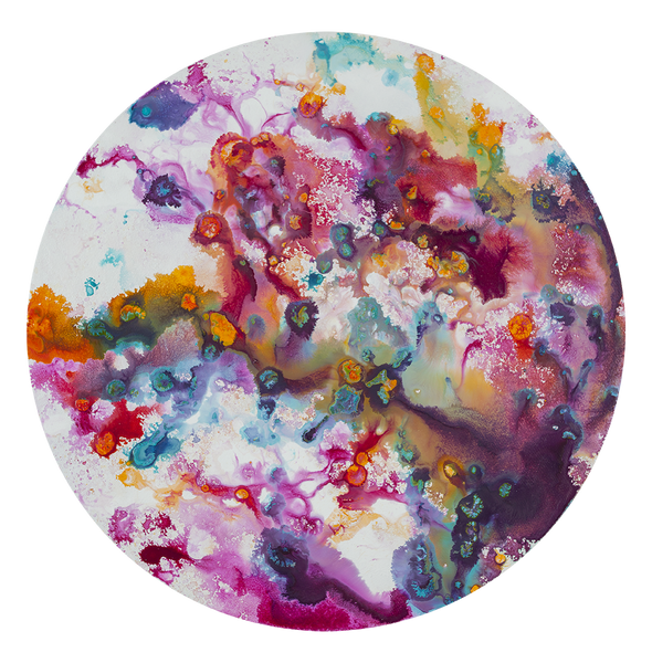 ©2022 Alicia R Peterson, Resolution. Acrylic on 12-inch diameter canvas. Photographer: Peter Scheer.