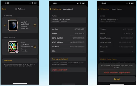 Unpairing an Apple Watch Using the Watch App