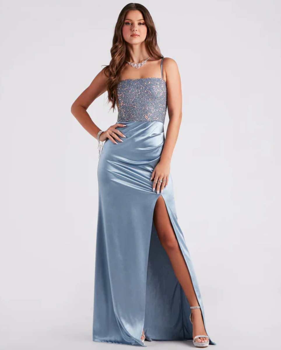 Light Blue Satin Sequin Dress – Twirlista