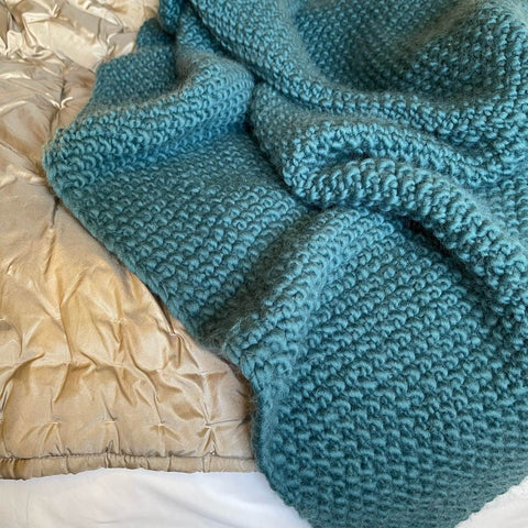 Bloom Puzzles - Mindful Creative Activities that make Perfect Christmas Gifts - Moss Stitch Blanket in Duck Egg Cheeky Chunky Yarn by WoolCouture