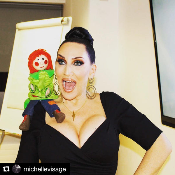 Bosco and Michelle Visage wearing Edge Only Jewellery Pointed Lightning bolt pendant