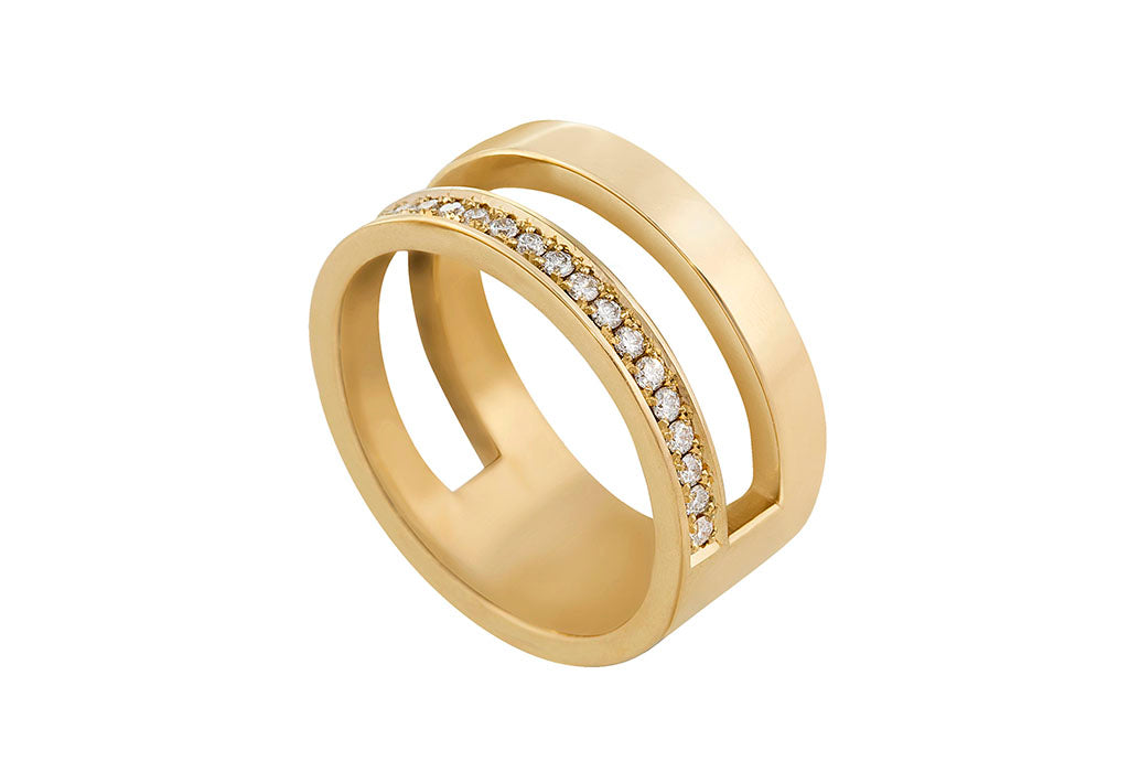 Edge Only - Parallel Ring in 14 carat gold with pave set diamonds.