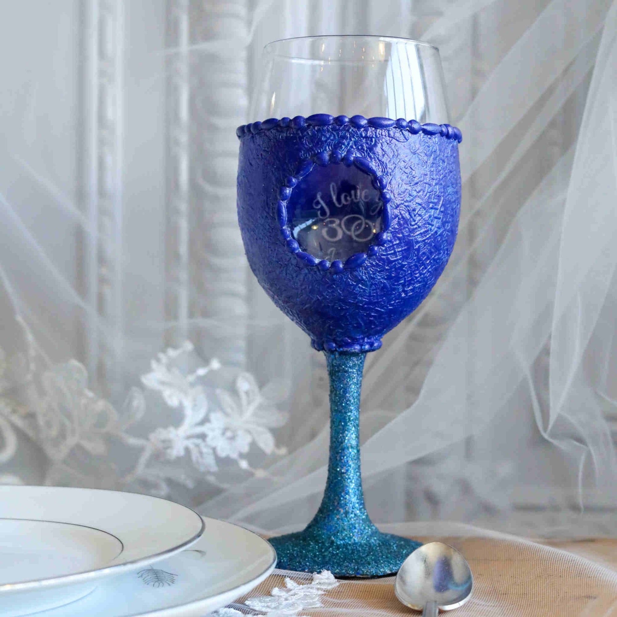 Shimmering Blue and Gold Wine Glass Set - Decorative Gift for Special  Occasions - Daree's Designs - Darees Designs