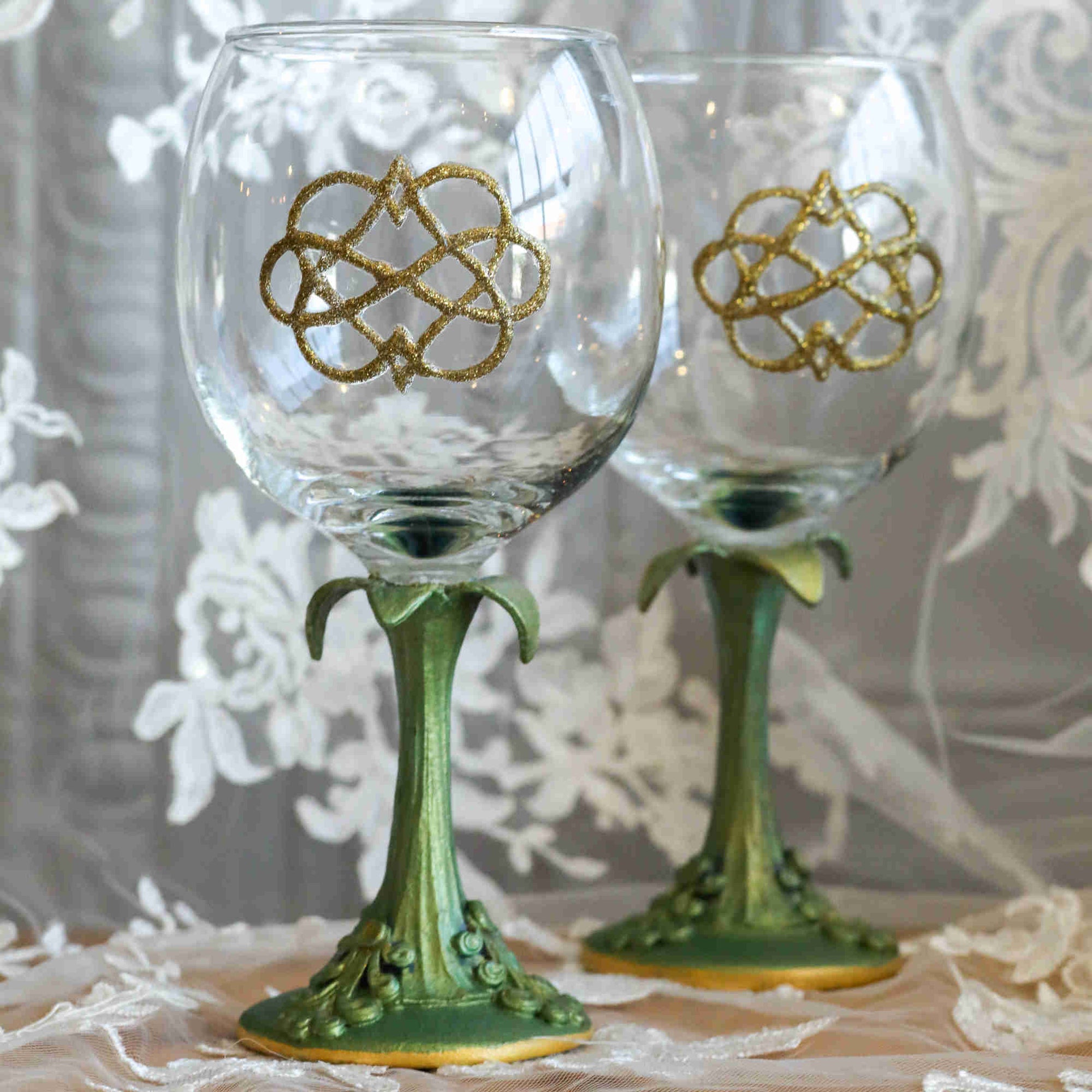 Shimmering Blue and Gold Wine Glass Set - Decorative Gift for Special  Occasions - Daree's Designs - Darees Designs