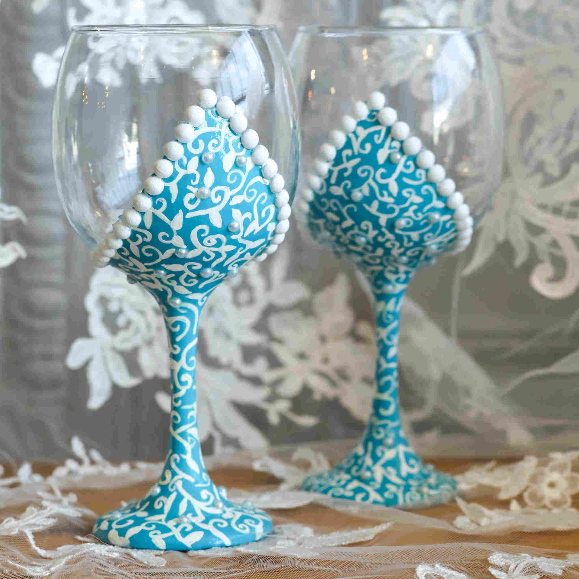 Shimmering Blue and Gold Wine Glass Set - Decorative Gift for Special  Occasions - Daree's Designs - Darees Designs