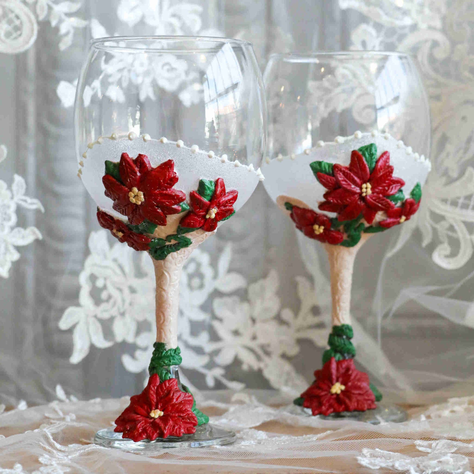 Wine Glass Crystalized Stem Ball Decorated Wedding Goblet