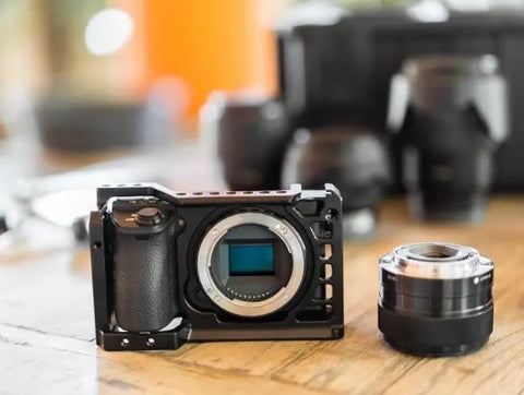 Front view of a mirrorless camera
