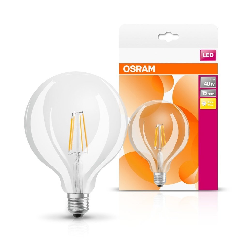 Velká kulatá LED žárovka E27 40 W GLOBE, teplá bílá