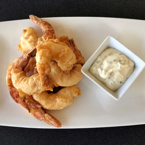 beer battered shrimp with rosemary aioli