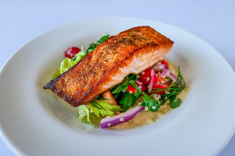 pan seared salmon salad from seafood wholesalers north coast seafoods