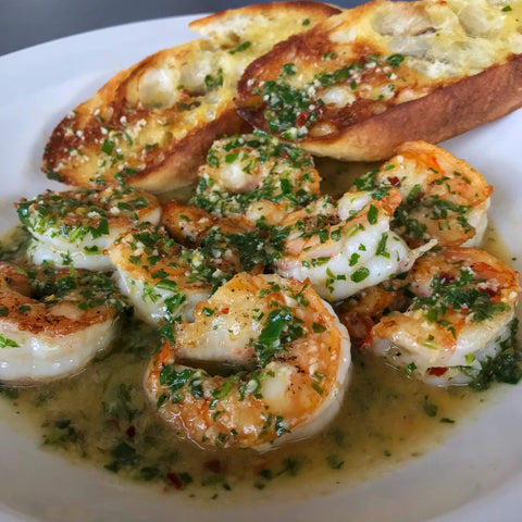 shrimp scampi recipe with toasted crostinis