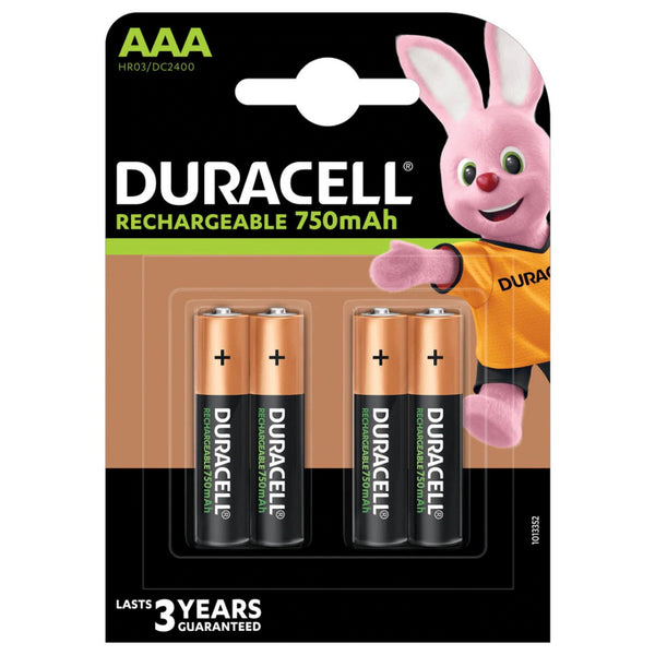 Duracell Rechargeable AAA HR03 900mAh Pre-Charged Batteries