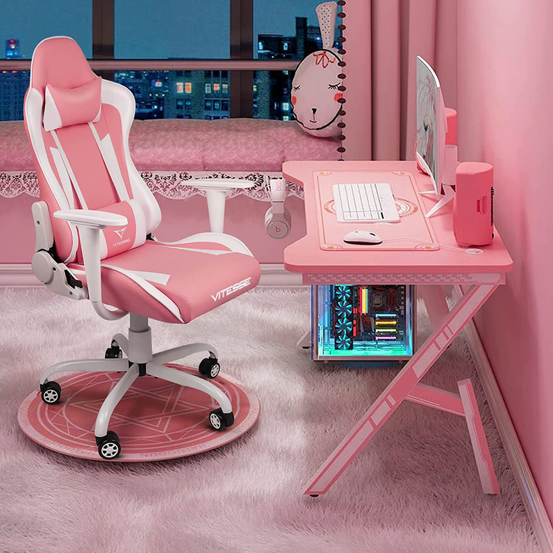 Pukami Pink Gaming Chair Cute Kawaii Gaming Chair For Girl Ergonomic O