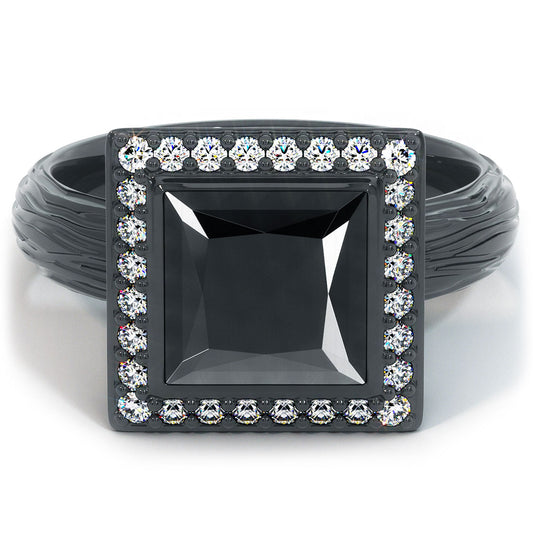 7.55 Carat Princess Cut Natural Black Diamond Engagement Ring 14K White Gold