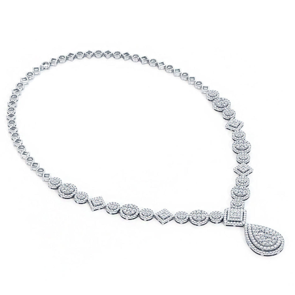 10.50 Carat F-VS Pave Pear Shape Diamond Necklace 18k White Gold