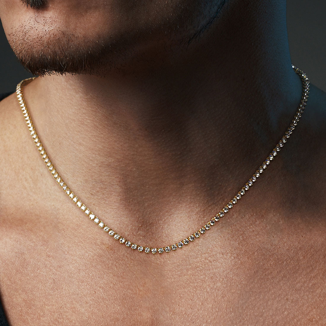 14kt Yellow Gold Men's Round Diamond Tennis Chain Necklace – Splendid  Jewellery