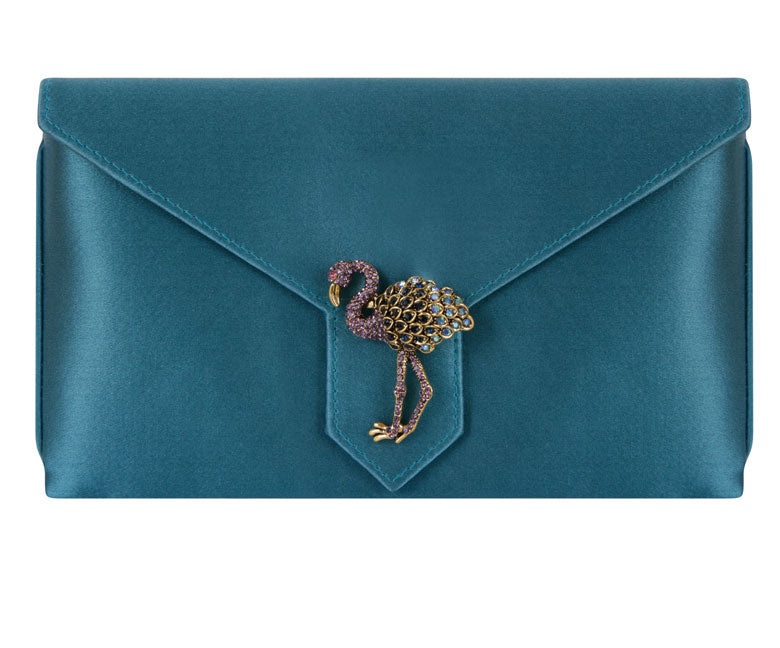 peacock blue clutch bag