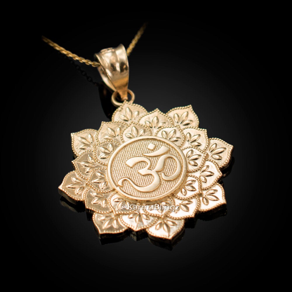 Gold Om (Aum) Yoga Medallion Pendant Necklace (yellow, white, rose