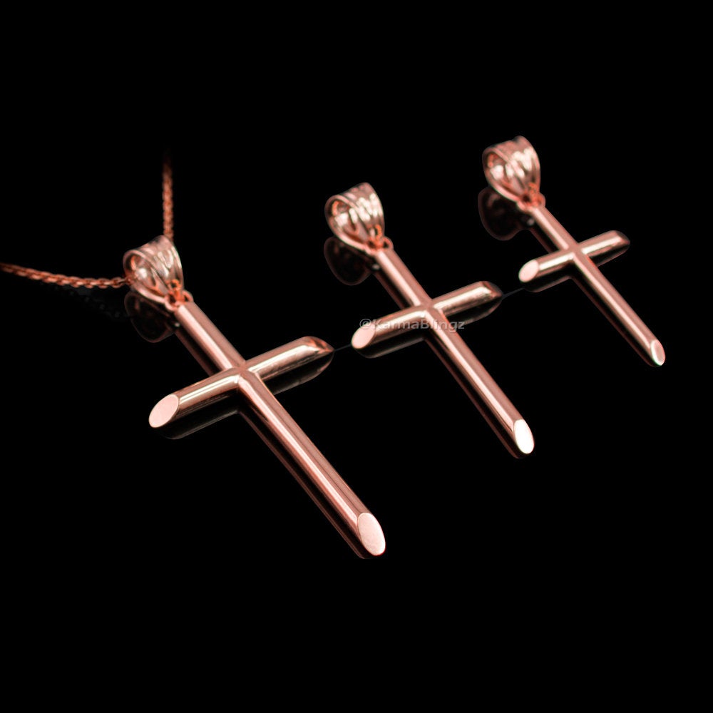 10K Yellow Gold Plain Tube Cross Charm Necklace (S/M/L)