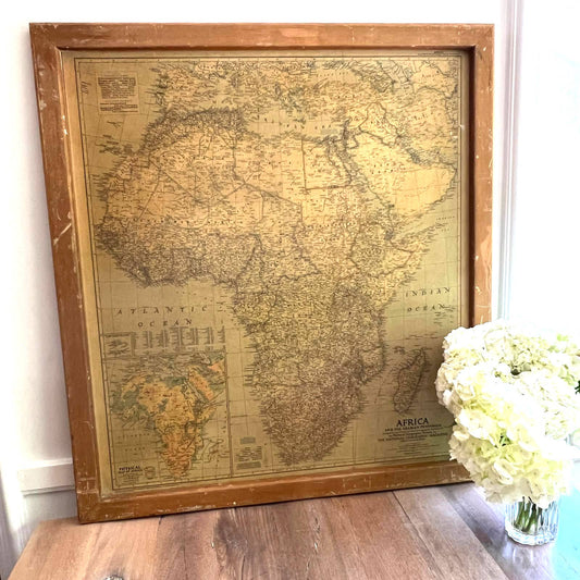 Antique Map of Africa Drawn for National Geographic Magazine 1950 Mounted Framed