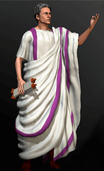 illustration of a senator in Ancient Rome wearing a robe trimmed in Tyrenian Purple
