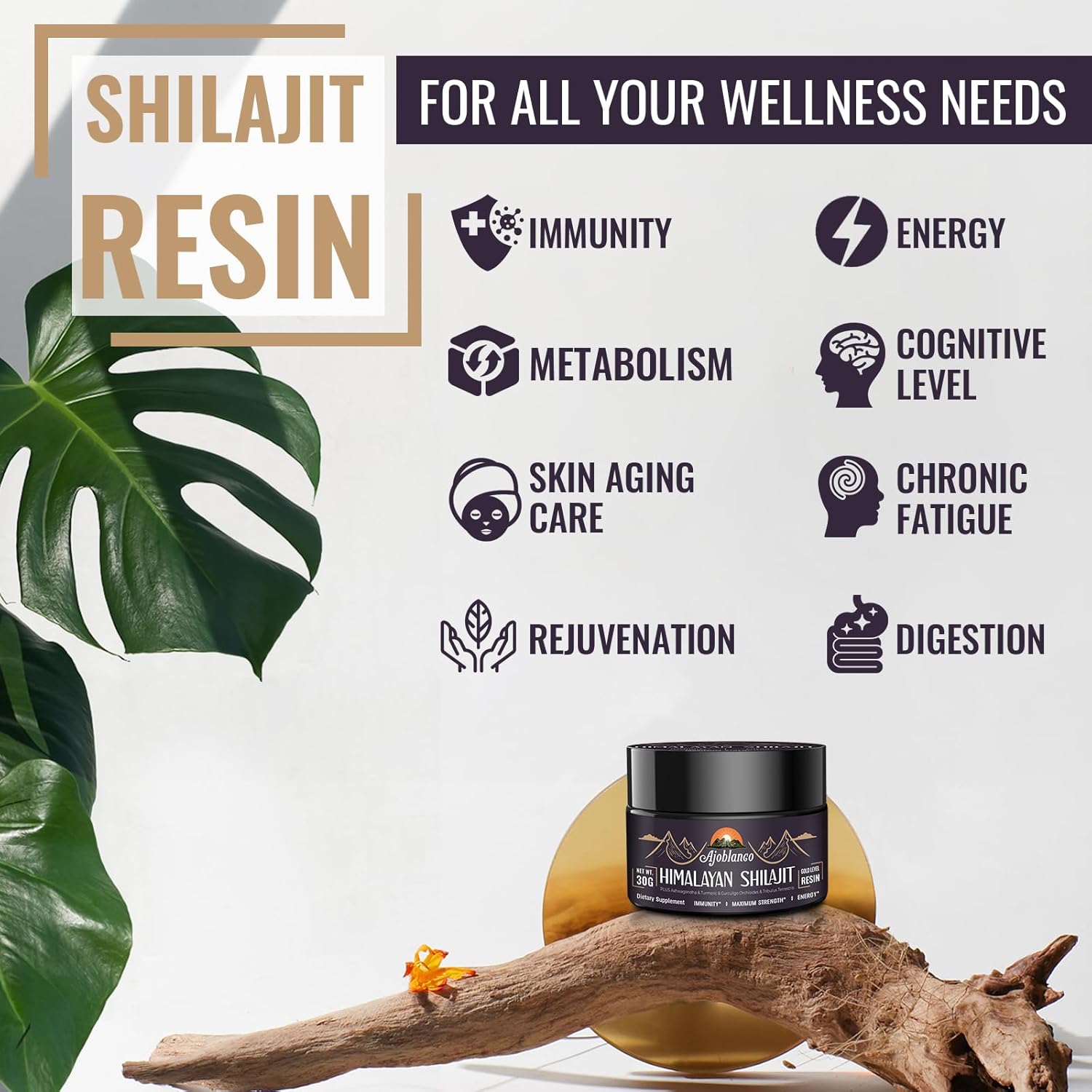 Ajoblanco 600Mg Shilajit Pure Himalayan Organic Shilajit Resin - Himalayan Shilajit Resin With Organic Ayurvedic Blend In High Potency For Energy, Strength & Immunity, 30 Grams - Image 3