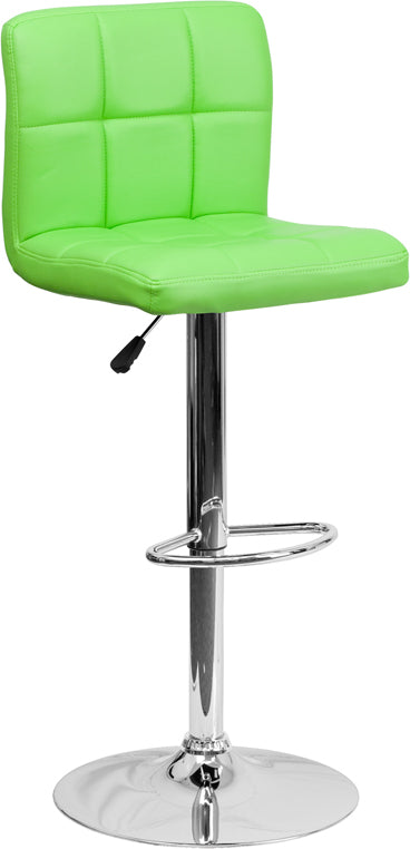 Contemporary Green Quilted Vinyl Adjustable Height Barstool with Chrome Base [DS
