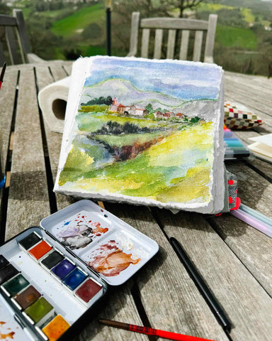 Artist World Changer Elli Milan's watercolor sketch of tuscan landscape