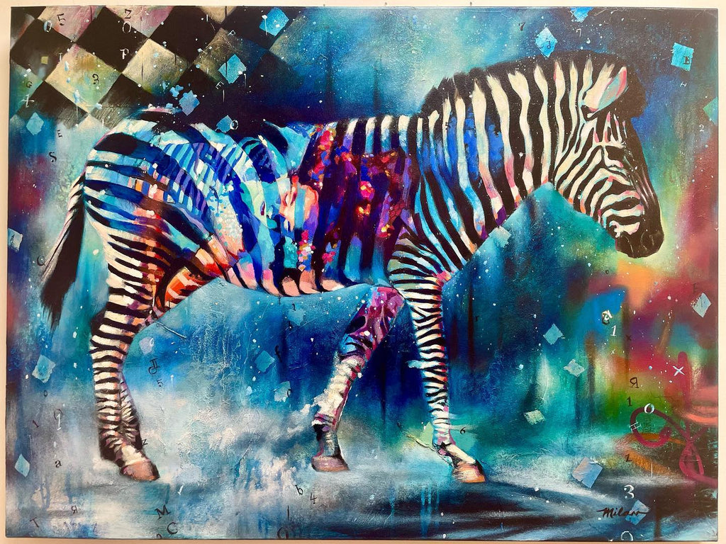 Abstract oil painting of zebra by Elli and John Milan