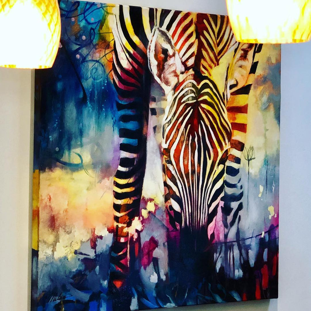 Abstract oil painting of a zebra by Elli and John Milan