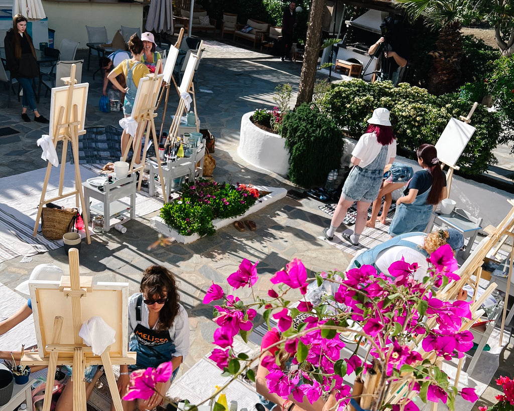 Artist contestants from Season 3 of The Outstanding Artist set up their paint easel and supplies