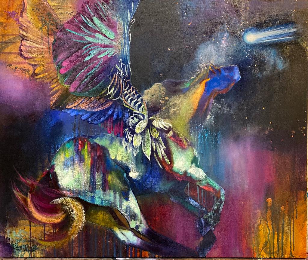 Mixed Media Oil Painting of a Pegasus by Elli Milan